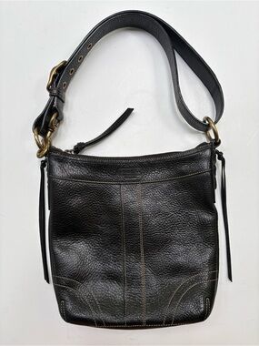 Vintage Coach H0651-10398 Black Pebbled Leather Shoulder Bag, Brass, -Mint!